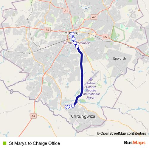 St Marys to Charge Office bus Line Map
