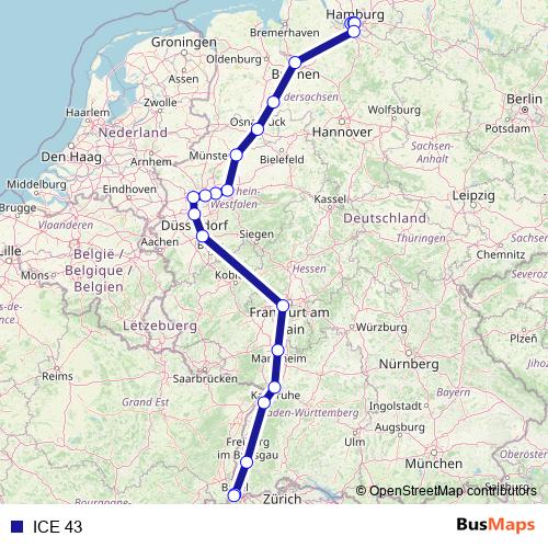 ICE 43 rail Line Map