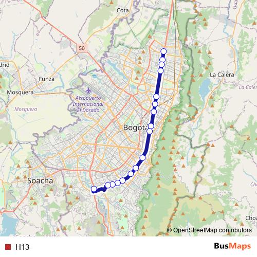 H13 bus Line Map