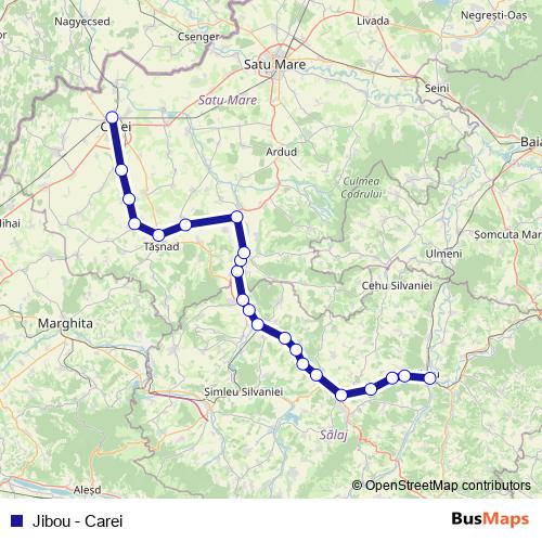 Jibou - Carei rail Line Map