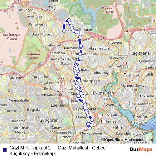 Gazi MH.-Topkapi 2 bus Line Map