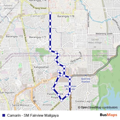 Camarin - SM Fairview Maligaya bus Line Map