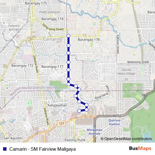 Camarin - SM Fairview Maligaya bus Line Map