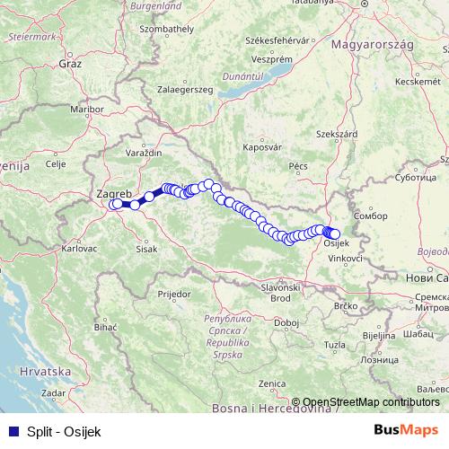 Split - Osijek rail Line Map