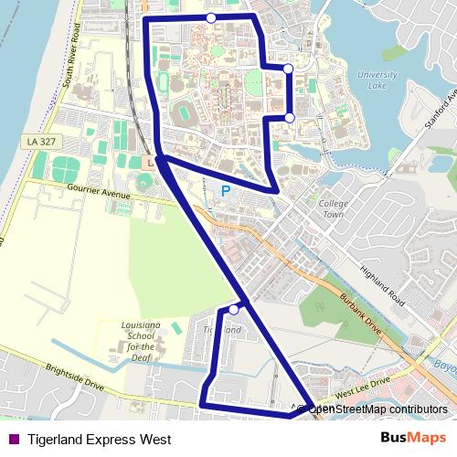 Tigerland Express West bus Line Map