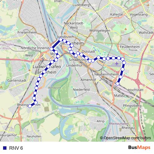 RNV 6 tram Line Map
