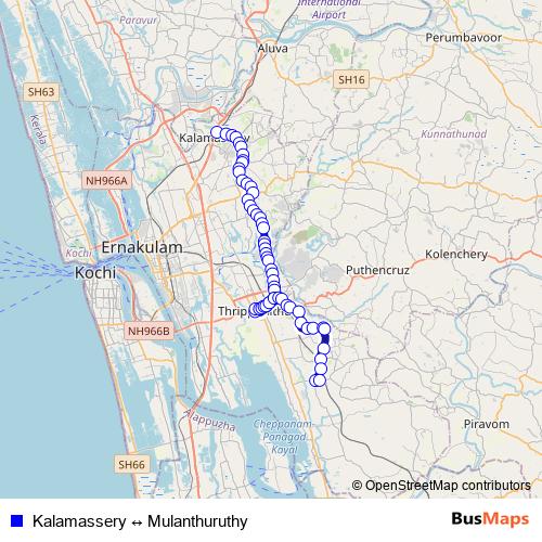 Kalamassery ↔ Mulanthuruthy bus Line Map