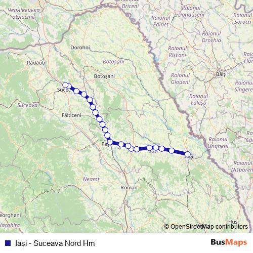 Iaşi - Suceava Nord Hm rail Line Map