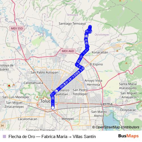 Flecha de Oro bus Line Map
