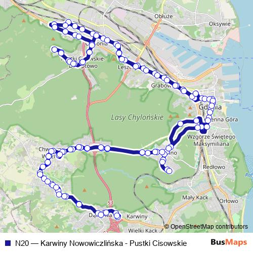 N20 bus Line Map