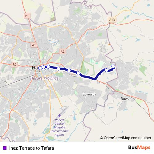 Inez Terrace to Tafara bus Line Map