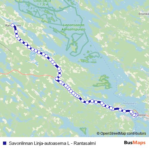 Savonlinnan Linja-autoasema L - Rantasalmi bus Line Map