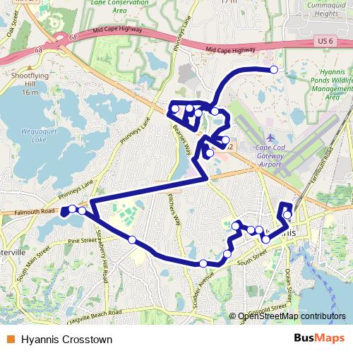 Hyannis Crosstown bus Line Map
