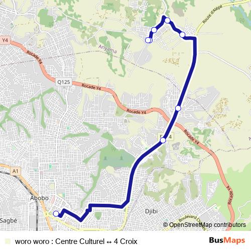 woro woro : Centre Culturel ↔ 4 Croix bus Line Map