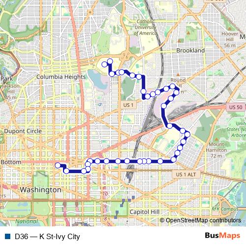 D36 bus Line Map