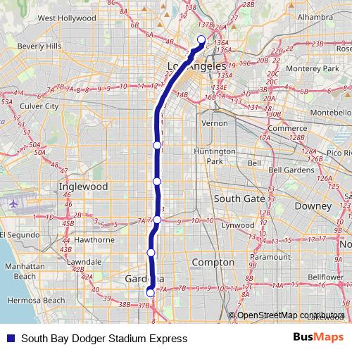 South Bay Dodger Stadium Express bus Line Map