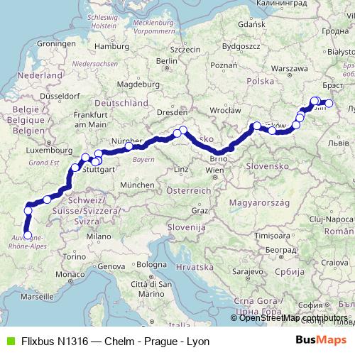 Flixbus N1316 bus Line Map