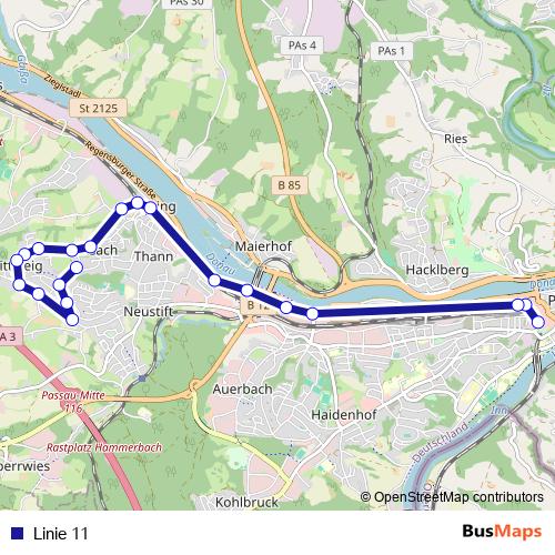 Linie 11 bus Line Map