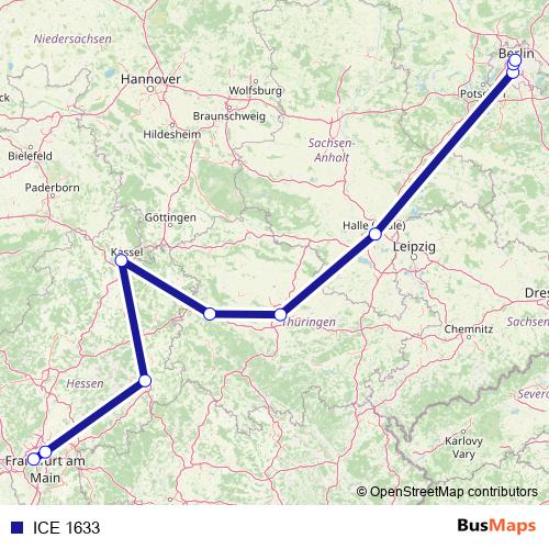 ICE 1633 rail Line Map