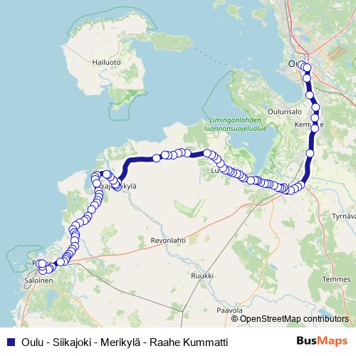 Oulu - Siikajoki - Merikylä - Raahe Kummatti bus Line Map