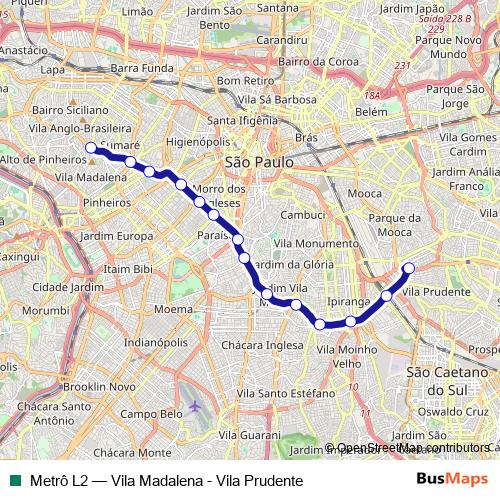 Metrô L2 metro Line Map