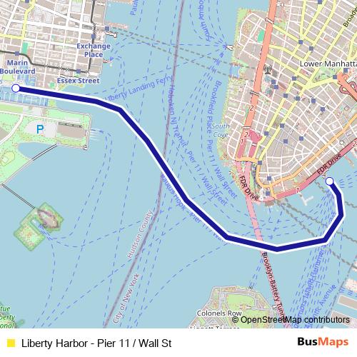 Liberty Harbor - Pier 11 / Wall St ferry Line Map