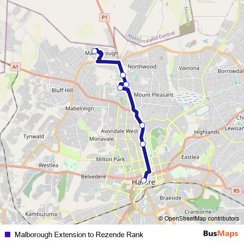 Malborough Extension to Rezende Rank bus Line Map