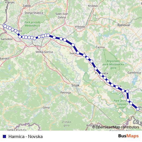 Harmica - Novska rail Line Map