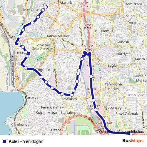 Kuleli - Yenidoğan bus Line Map