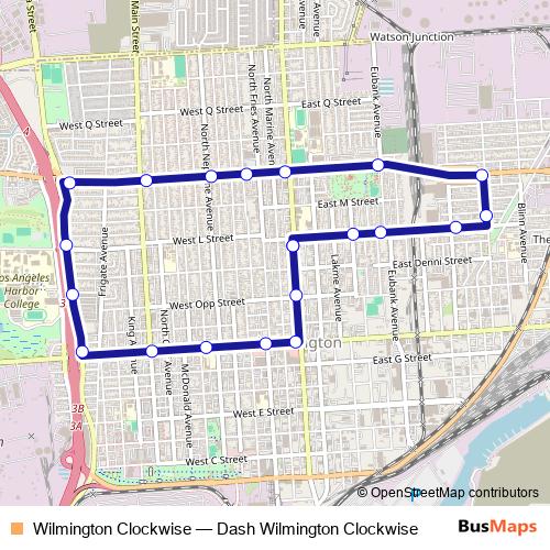 Wilmington Clockwise bus Line Map