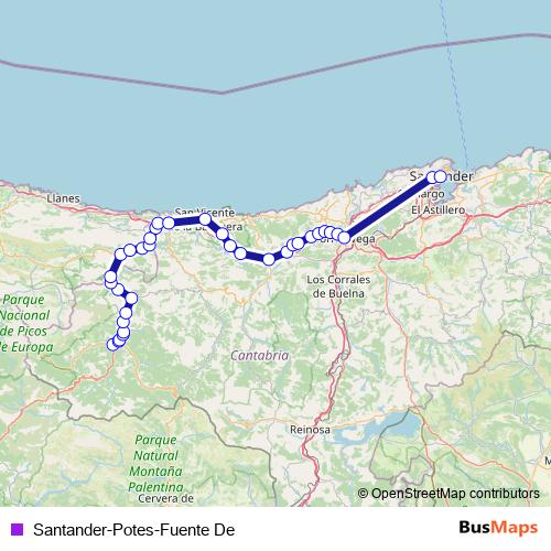 Santander-Potes-Fuente De bus Line Map