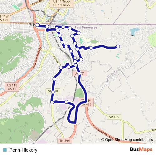 Penn-Hickory bus Line Map