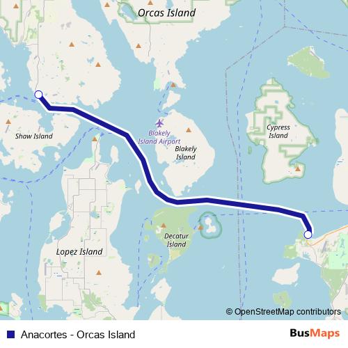 Anacortes - Orcas Island ferry Line Map