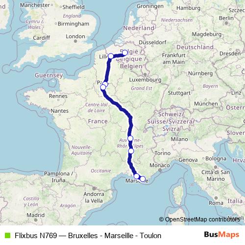 Flixbus N769 bus Line Map
