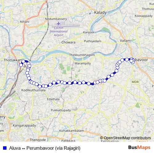 Aluva ↔ Perumbavoor (via Rajagiri) bus Line Map