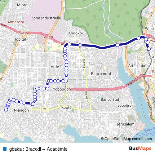 gbaka : Bracodi ↔ Académie bus Line Map