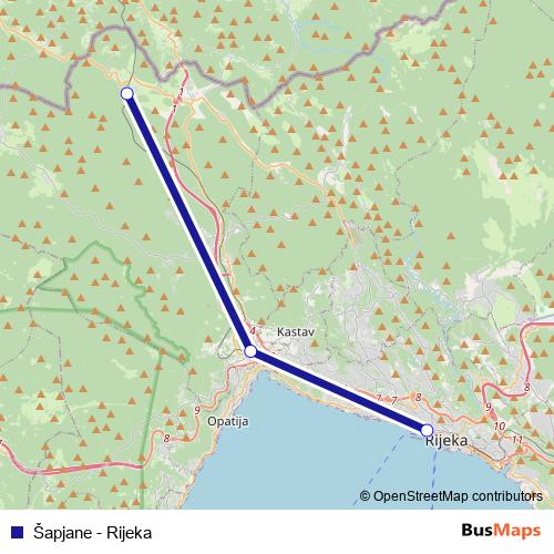 Šapjane - Rijeka rail Line Map