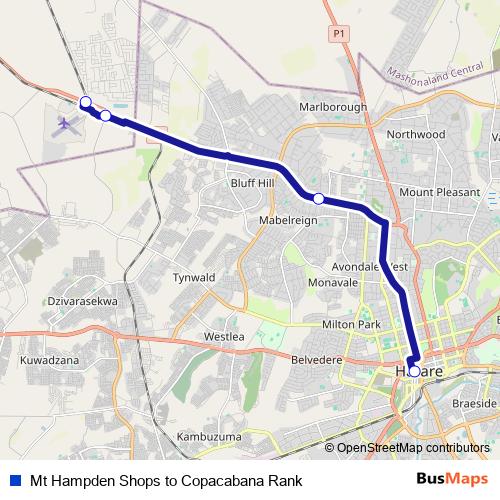 Mt Hampden Shops to Copacabana Rank bus Line Map