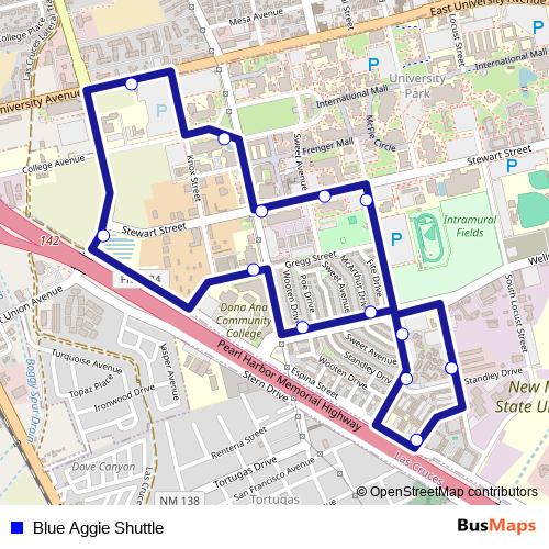 Blue Aggie Shuttle bus Line Map