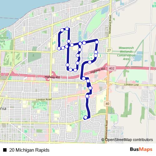 20 Michigan Rapids bus Line Map