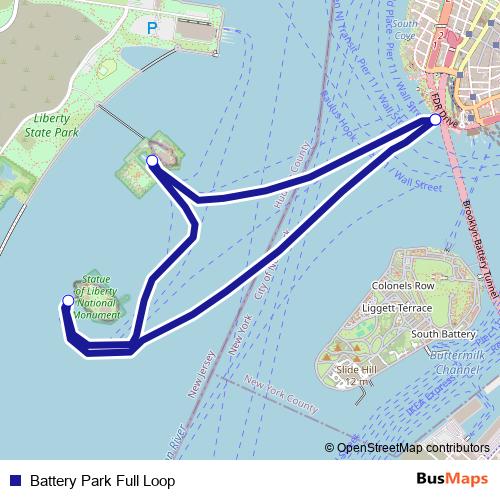 Battery Park Full Loop ferry Line Map