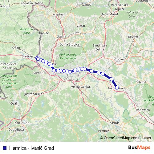Harmica - Ivanić Grad rail Line Map