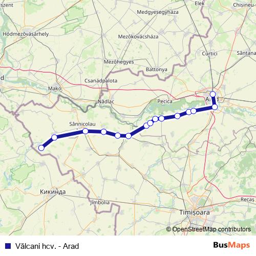 Vălcani hcv. - Arad rail Line Map