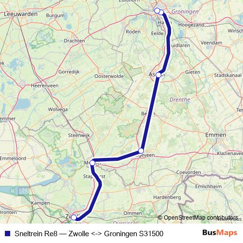Sneltrein Re8 rail Line Map