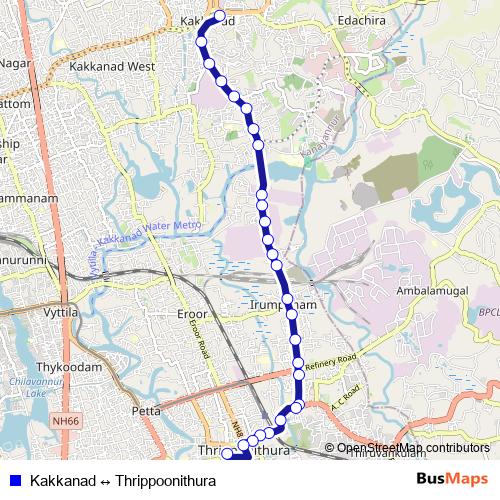 Kakkanad ↔ Thrippoonithura bus Line Map
