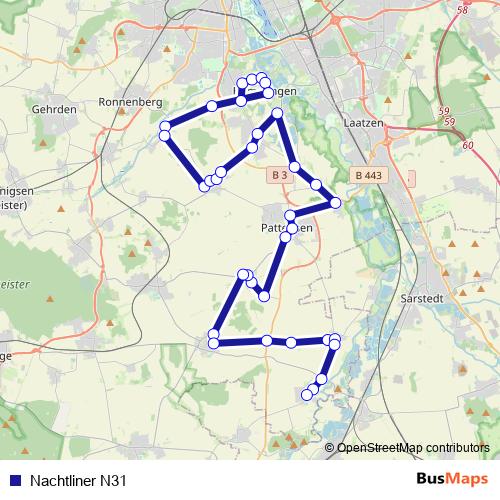 Nachtliner N31 bus Line Map