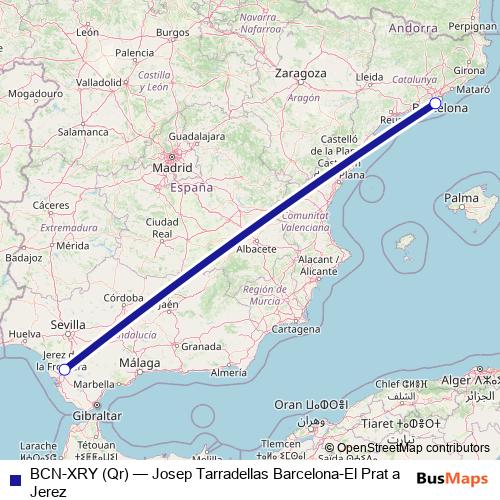 BCN-XRY (Qr) air Line Map