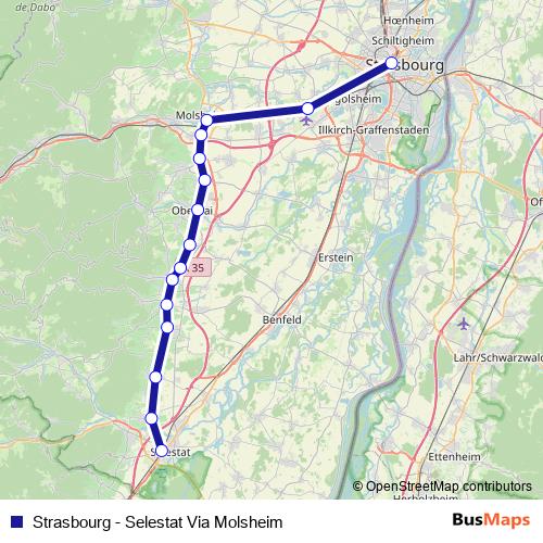 Strasbourg - Selestat Via Molsheim bus Line Map