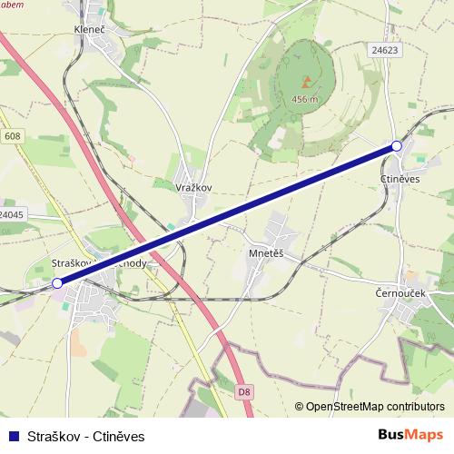Straškov - Ctiněves rail Line Map