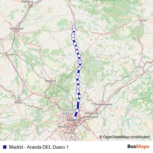 Madrid - Aranda DEL Duero 1 bus Line Map